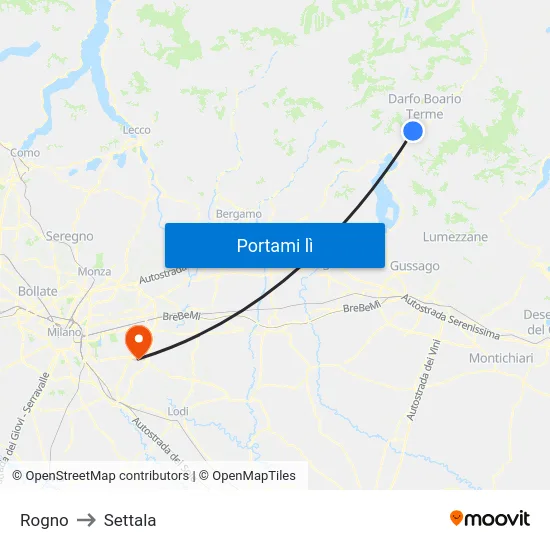 Rogno to Settala map