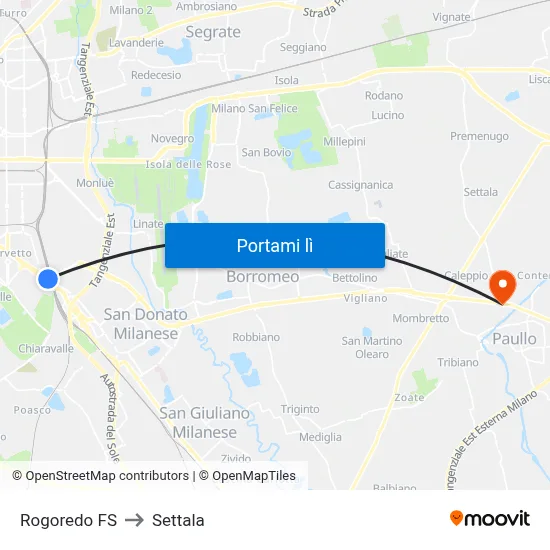 Rogoredo FS to Settala map