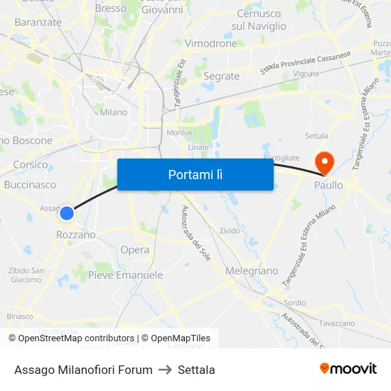 Assago Milanofiori Forum to Settala map