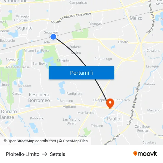 Pioltello-Limito to Settala map