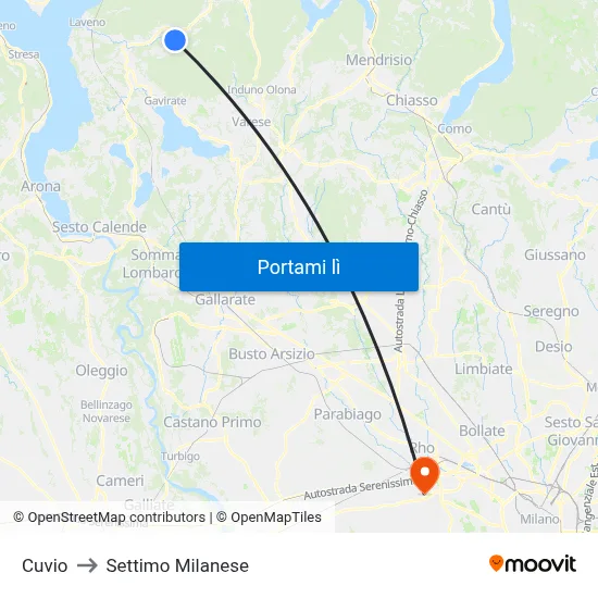 Cuvio to Settimo Milanese map