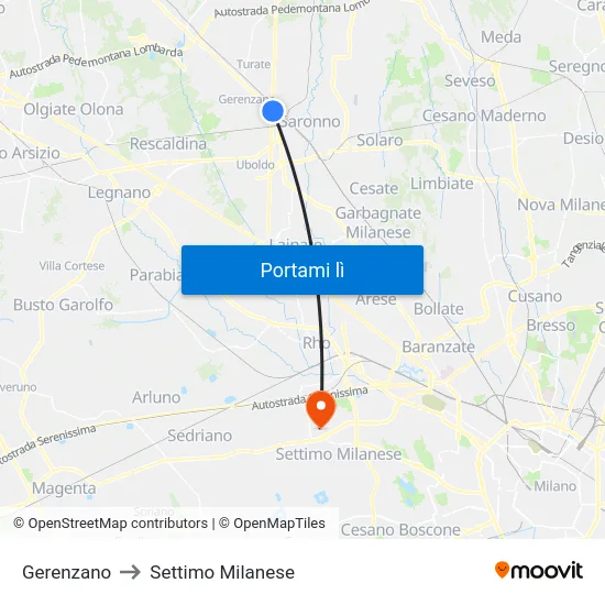 Gerenzano to Settimo Milanese map