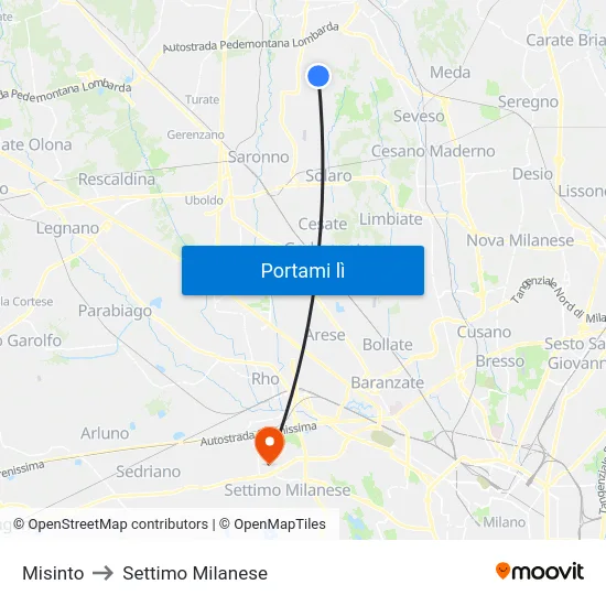 Misinto to Settimo Milanese map