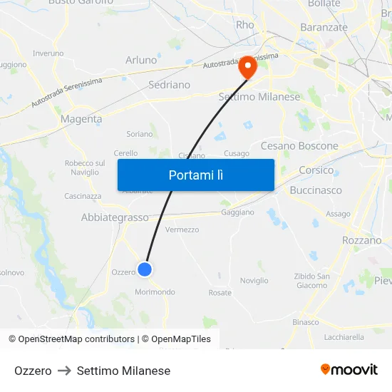 Ozzero to Settimo Milanese map