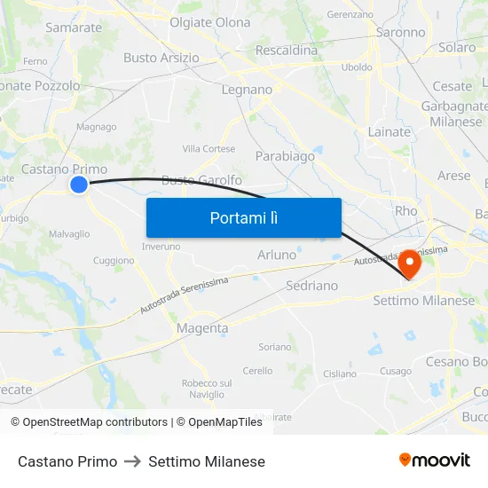Castano Primo to Settimo Milanese map