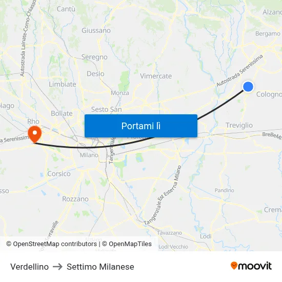 Verdellino to Settimo Milanese map