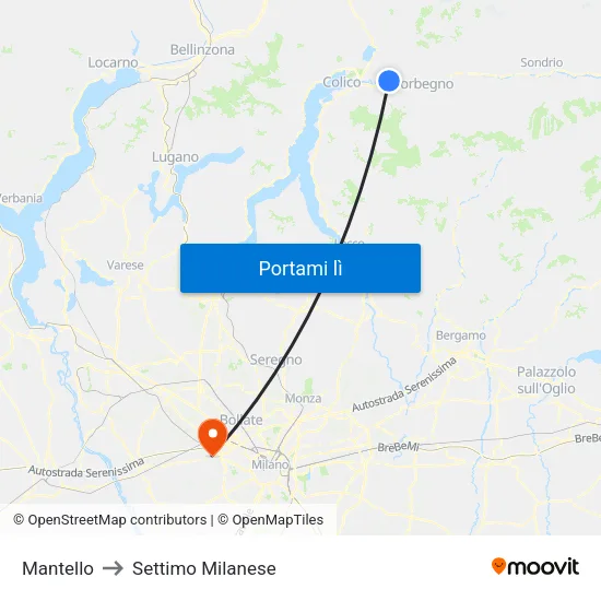 Mantello to Settimo Milanese map