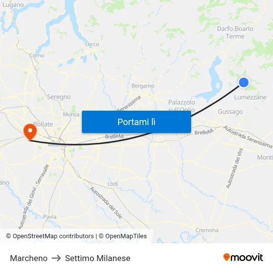 Marcheno to Settimo Milanese map