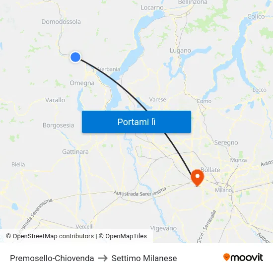 Premosello-Chiovenda to Settimo Milanese map