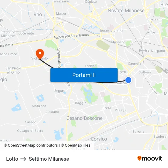 Lotto to Settimo Milanese map