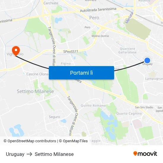 Uruguay to Settimo Milanese map