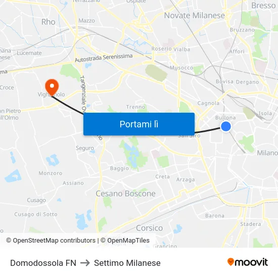 Domodossola FN to Settimo Milanese map