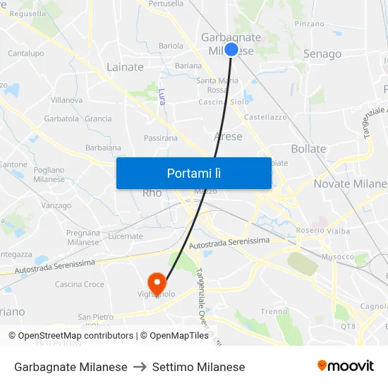 Garbagnate Milanese to Settimo Milanese map