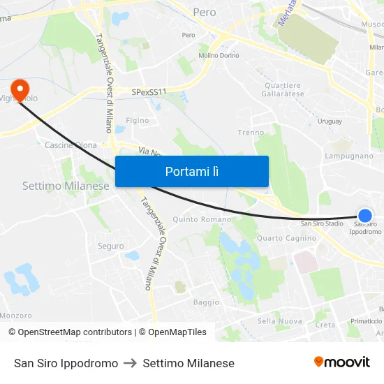 San Siro Ippodromo to Settimo Milanese map