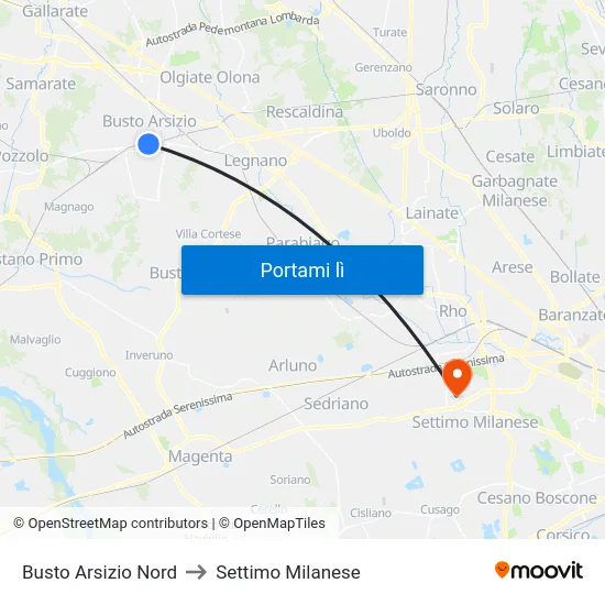 Busto Arsizio Nord to Settimo Milanese map