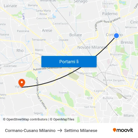 Cormano-Cusano Milanino to Settimo Milanese map