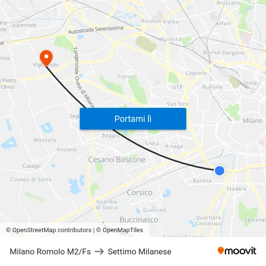 Milano Romolo M2/Fs to Settimo Milanese map