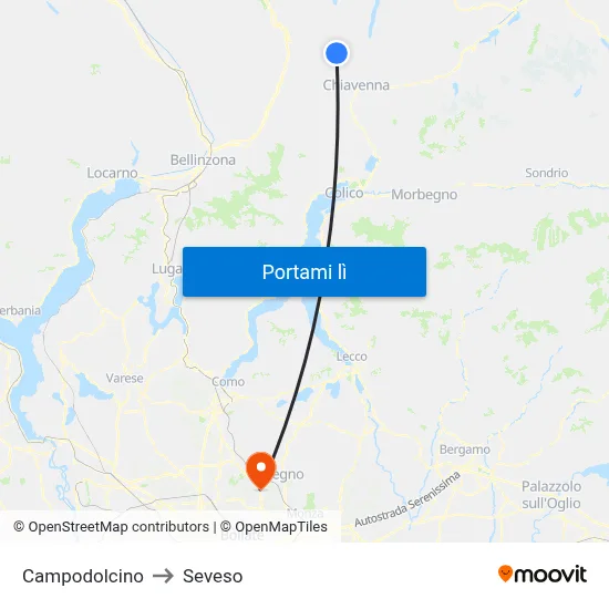 Campodolcino to Seveso map