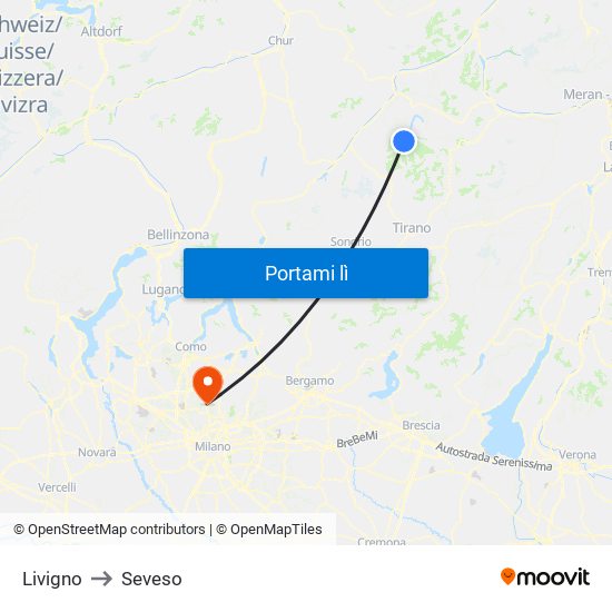 Livigno to Seveso map