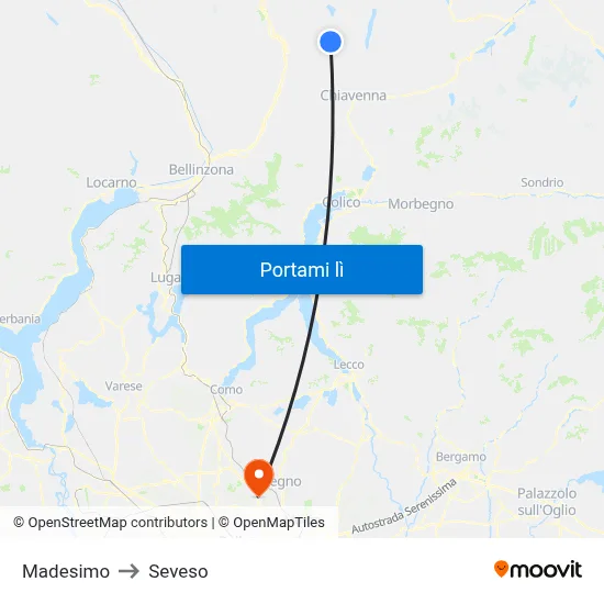 Madesimo to Seveso map