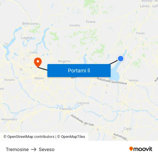 Tremosine to Seveso map