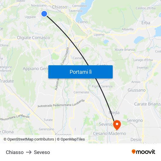 Chiasso to Seveso map