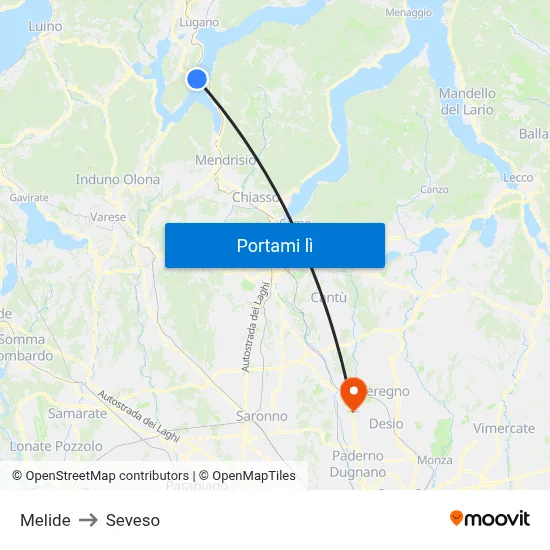 Melide to Seveso map