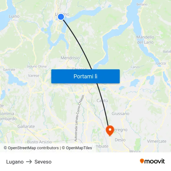Lugano to Seveso map