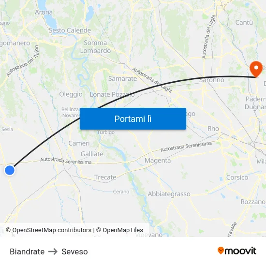 Biandrate to Seveso map