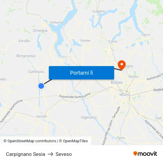 Carpignano Sesia to Seveso map