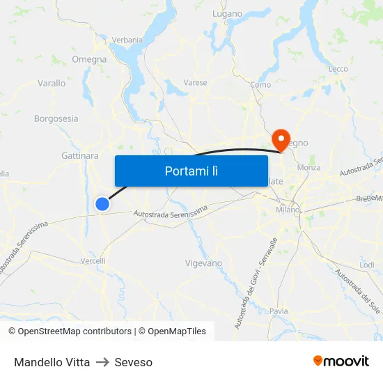 Mandello Vitta to Seveso map