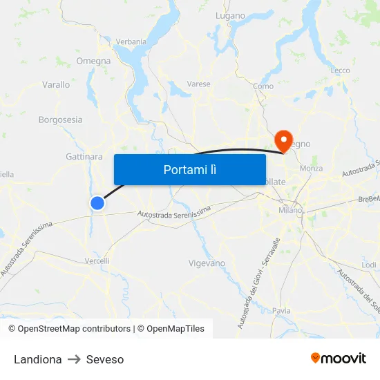 Landiona to Seveso map