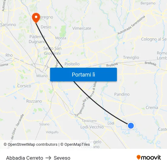 Abbadia Cerreto to Seveso map