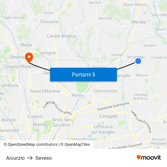Aicurzio to Seveso map