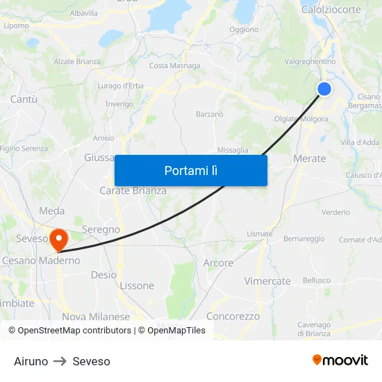 Airuno to Seveso map