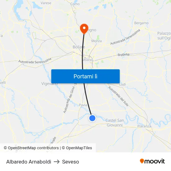 Albaredo Arnaboldi to Seveso map