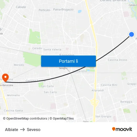 Albiate to Seveso map