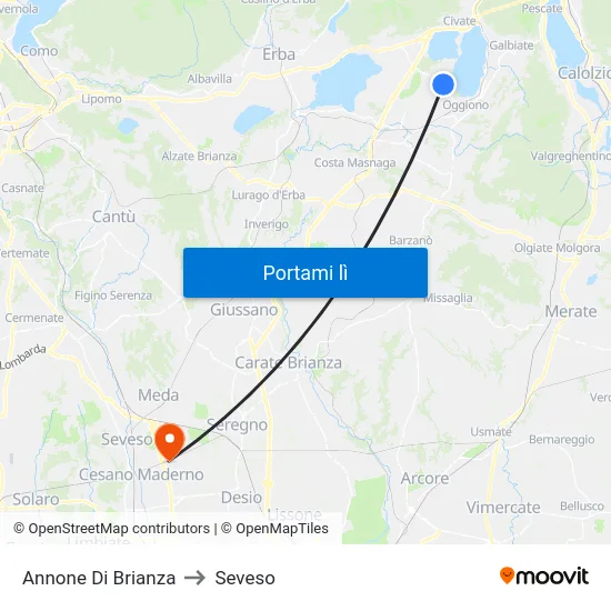 Annone Di Brianza to Seveso map