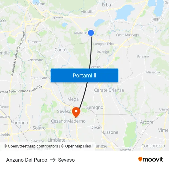 Anzano Del Parco to Seveso map