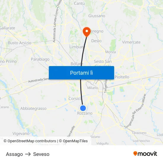 Assago to Seveso map