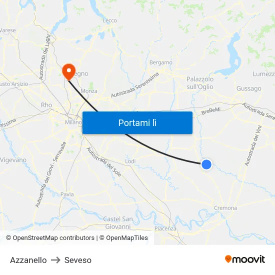 Azzanello to Seveso map