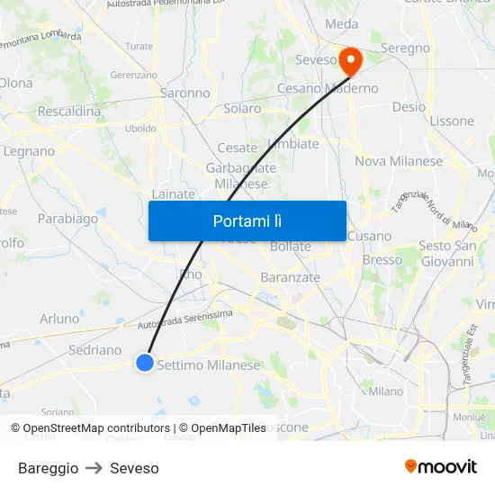 Bareggio to Seveso map