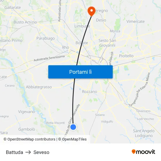 Battuda to Seveso map