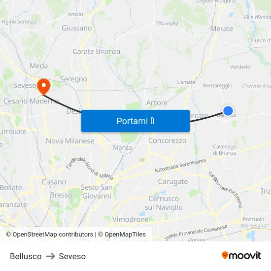 Bellusco to Seveso map