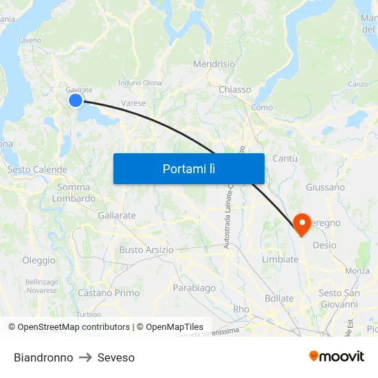 Biandronno to Seveso map