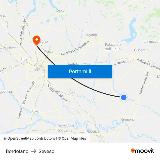 Bordolano to Seveso map