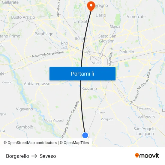 Borgarello to Seveso map