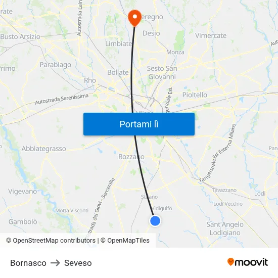 Bornasco to Seveso map