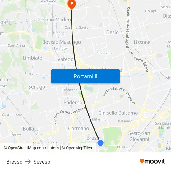 Bresso to Seveso map