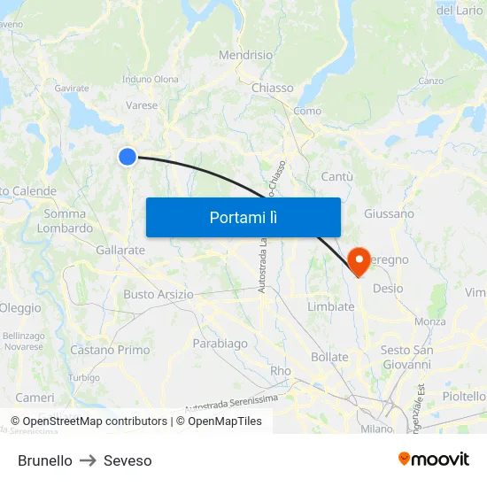 Brunello to Seveso map